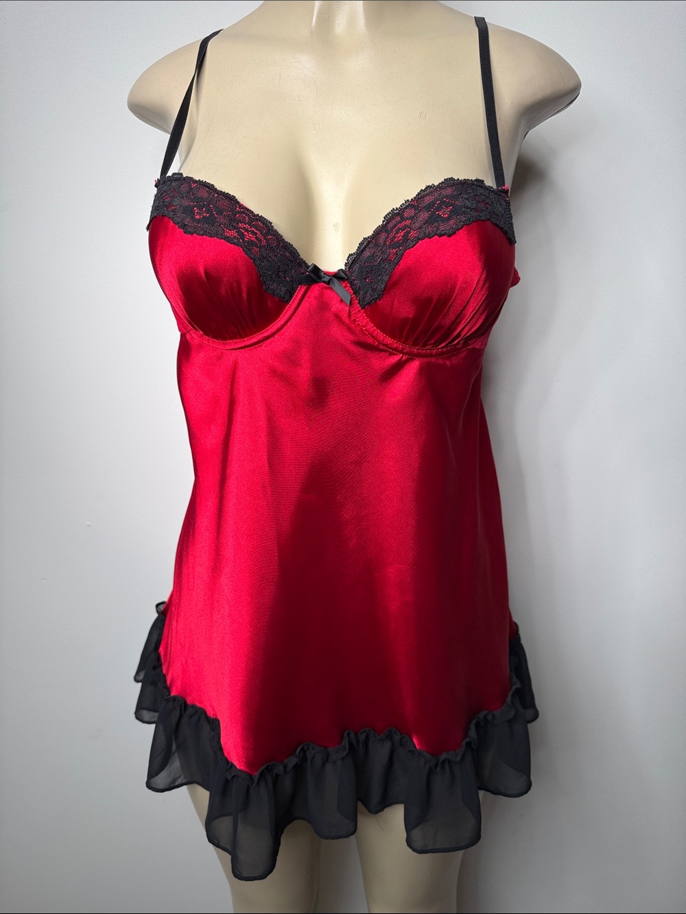 Apt. 9 Red Satin Chemise with Black Lace Trim